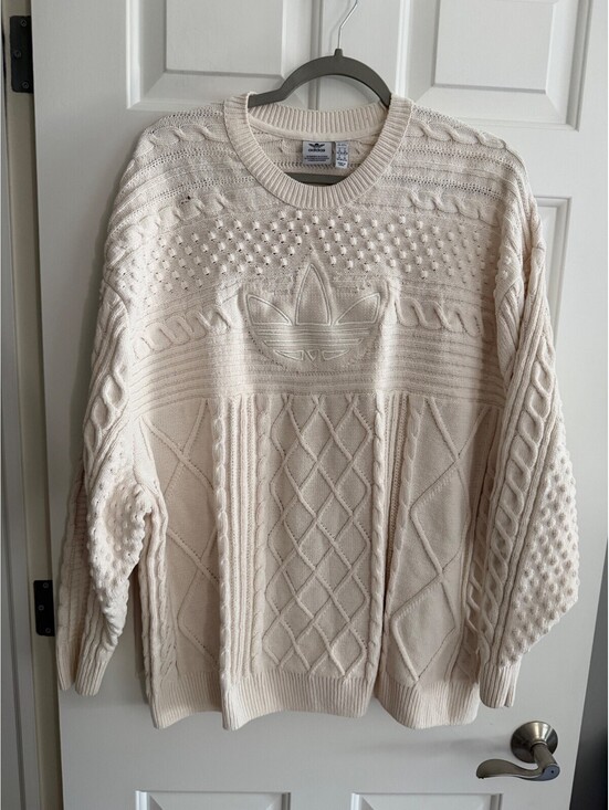 adidas Sweaters - Adidas Originals Trefoil Cable Knit Sweater - Cream/Off-White - Size XL